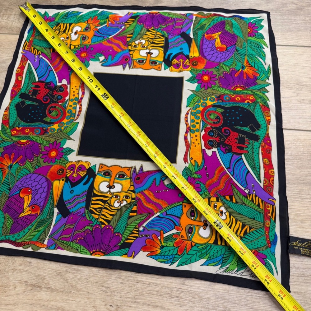 Laurel‎ Burch Vintage Silk Scarf Jungle Animals The Honey Collection Square 20" - Picture 10 of 11